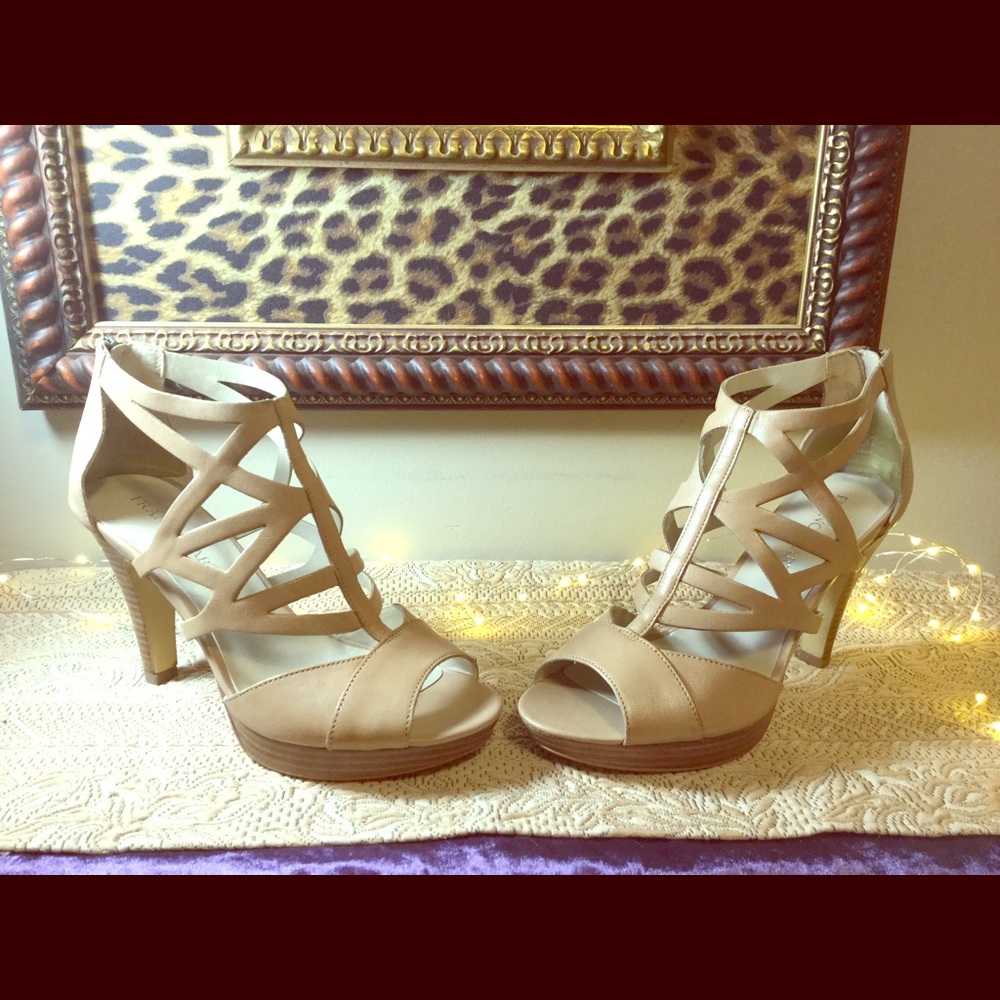 Franco Sarto- Named Missy- Cage Heels- nude beige.